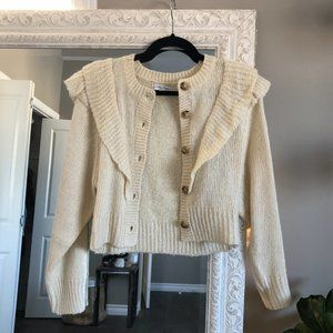 Cream Ruffled Cardigan with Buttons